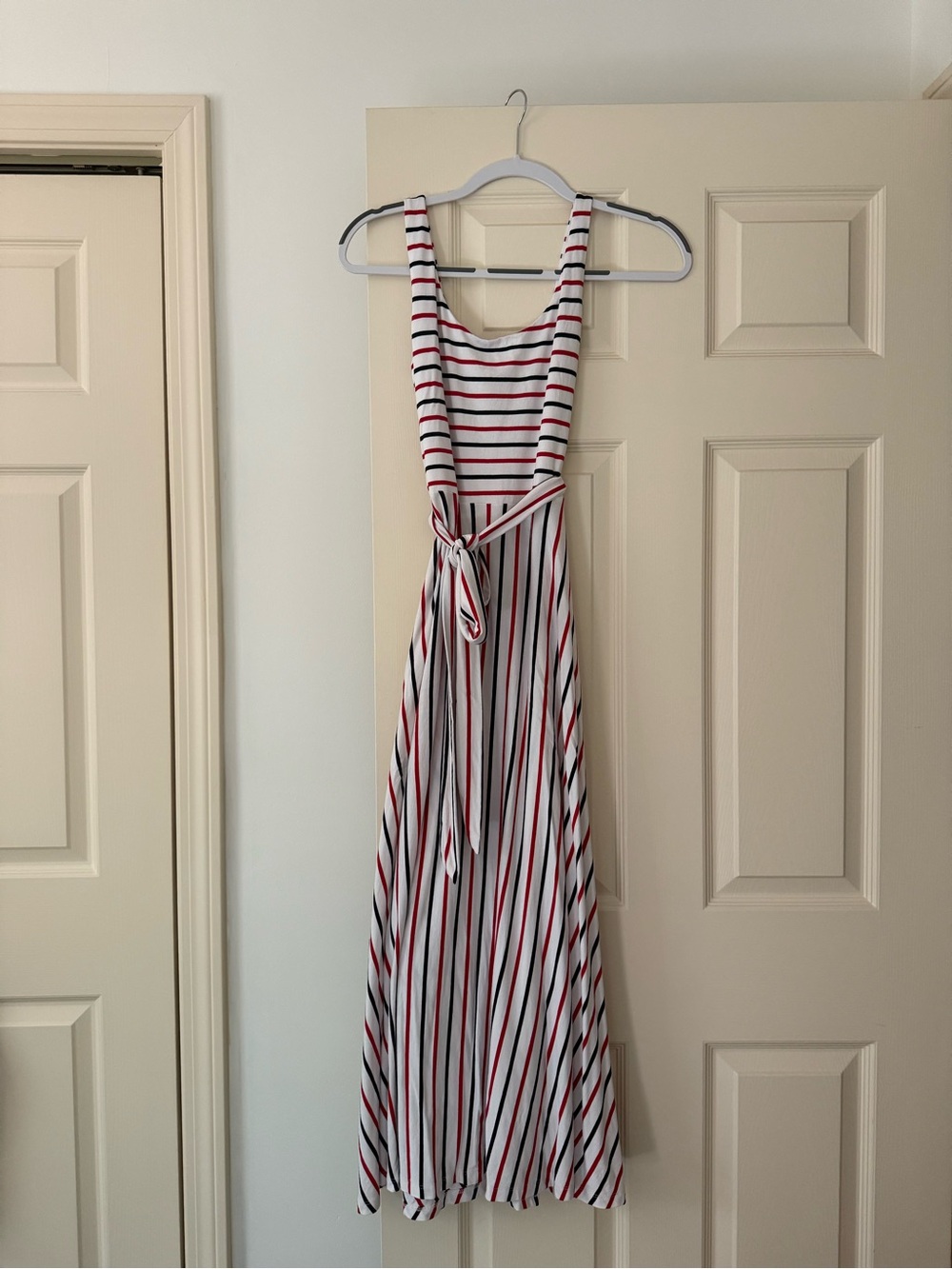 LOFT White Maxi Dress with Red & Blue Stripes